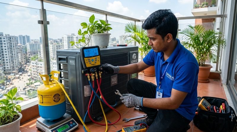 AC Gas Refill with Digital Manifold Gauge in Dhaka